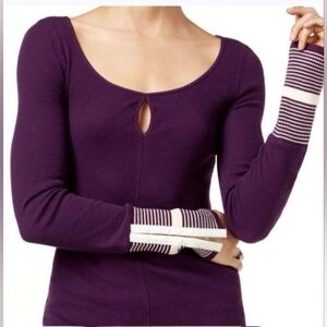 Free People Womens Purple Textured Mod Stripe Cuff Thermal Top XS 